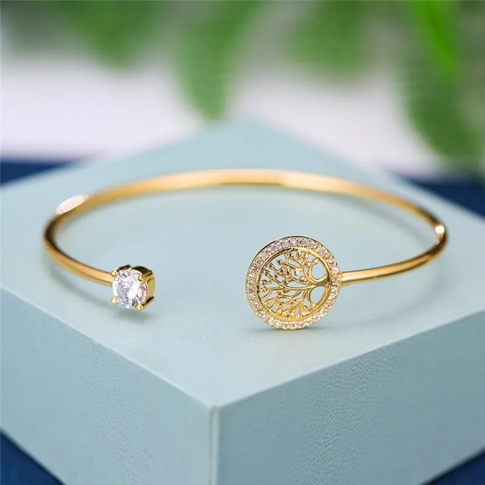 New Zircon Stone Tree Of Life Silver Gold Bangle Bracelet - Picture 3 of 6